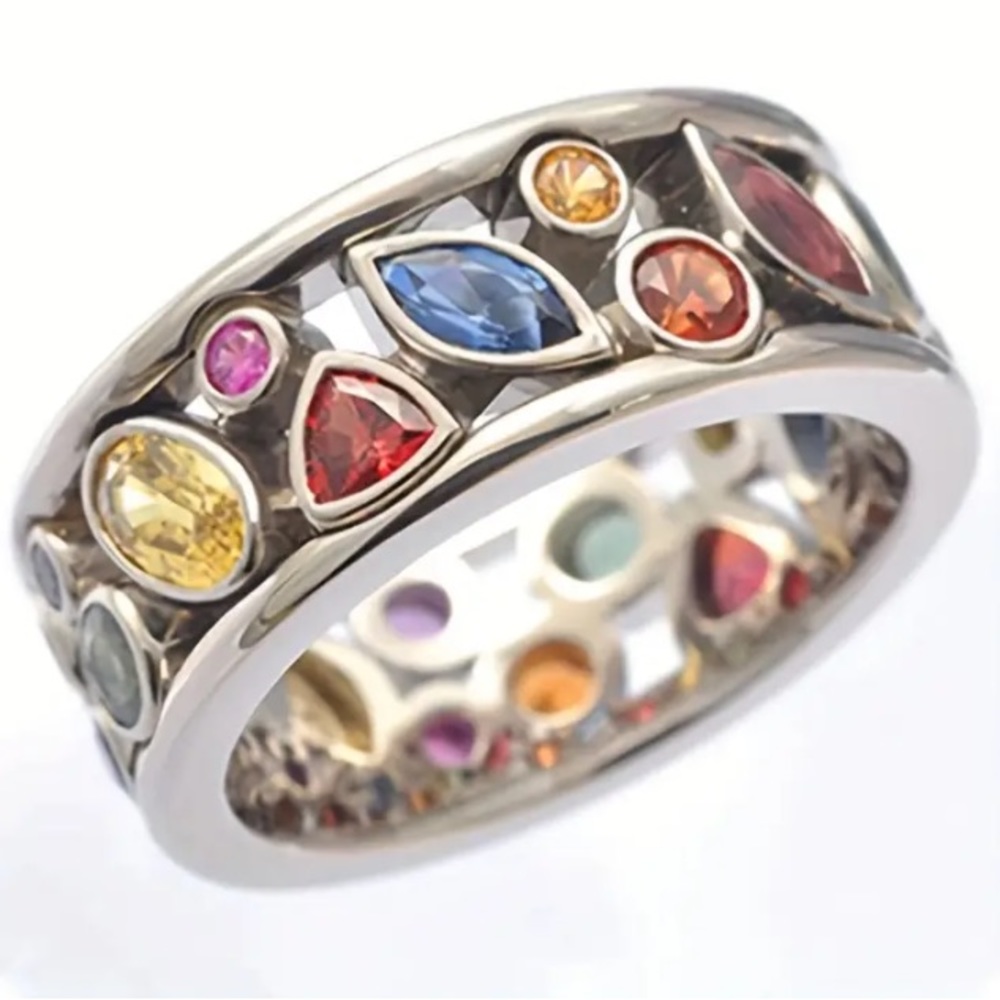 🌟🆕Beautiful Multi 💍 Stone Zircon 925 Silver Plated Ring: Size 8